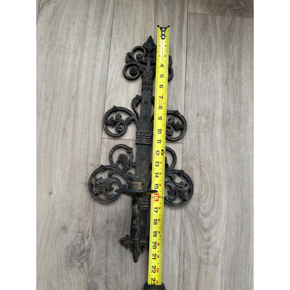 Vintage Dart Industries Wall Sconce Candle Holder Black Gold Scroll Floral 4374 - Picture 8 of 10
